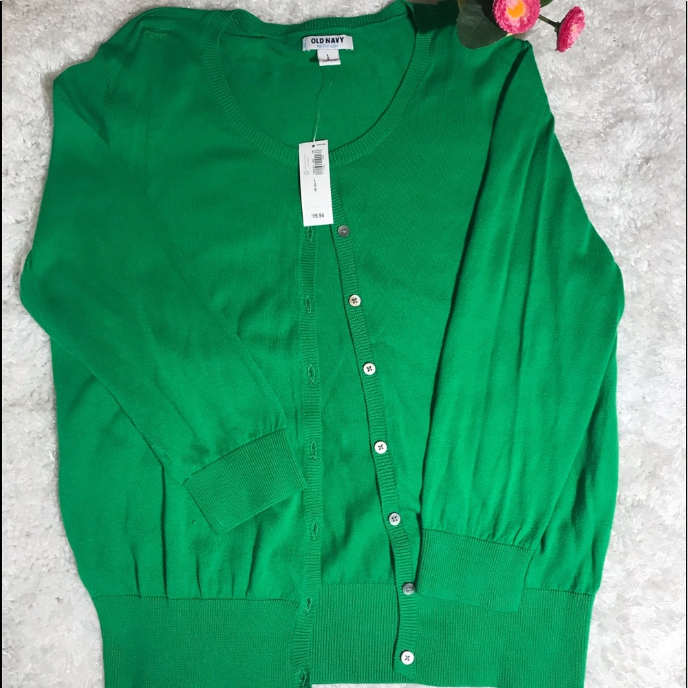 Green cardigan sweater